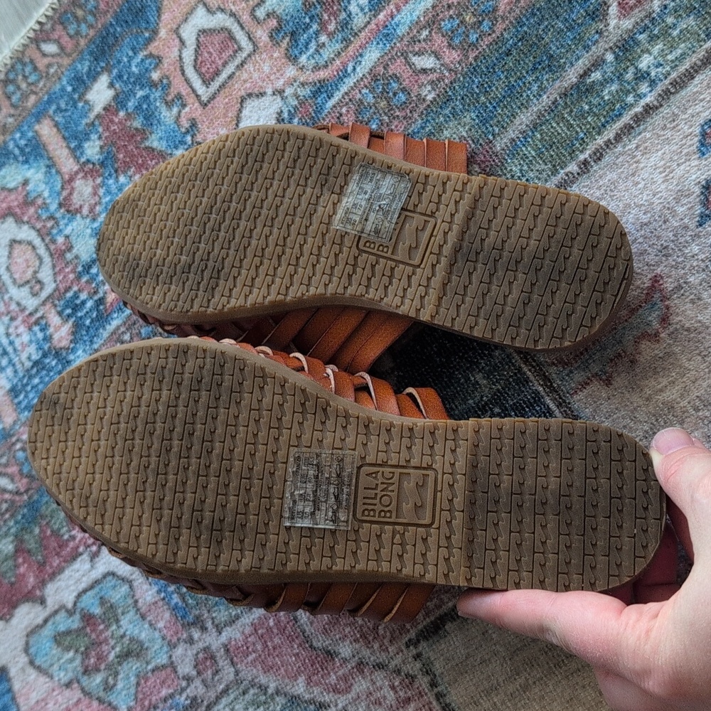 Billabong Tan Leather Sandals, Womens Size 9, Woven Mules Flats - Picture 4 of 6